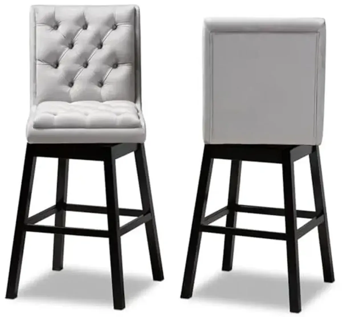 Baxton Studio Gregory Modern Transitional Light Grey Velvet Fabric Upholstered and Dark Brown Finished Wood 2-Piece Swivel Bar Stool Set