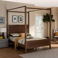 Baxton Studio Veronica Modern and Contemporary Walnut Brown Finished Wood King Size Platform Canopy Bed