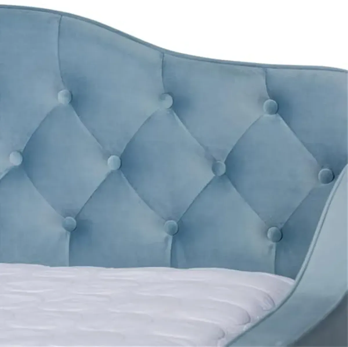 Baxton Studio Freda Transitional and Contemporary Light Blue Velvet Fabric Upholstered and Button Tufted Full Size Daybed with Trundle