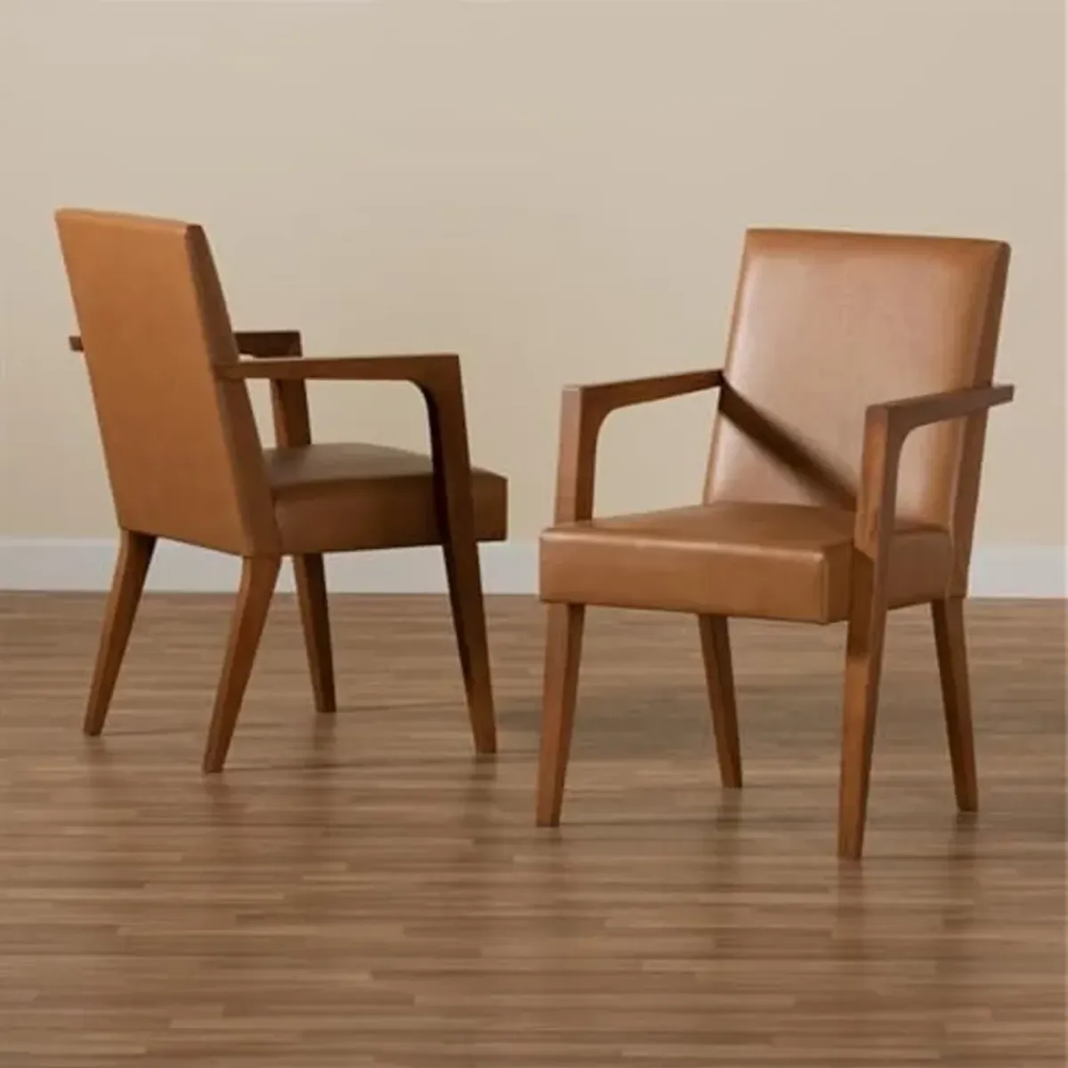 Baxton Studio Tan and Walnut Brown 2-PC Armchair Set BBT5267-Tan/Walnut-Chair