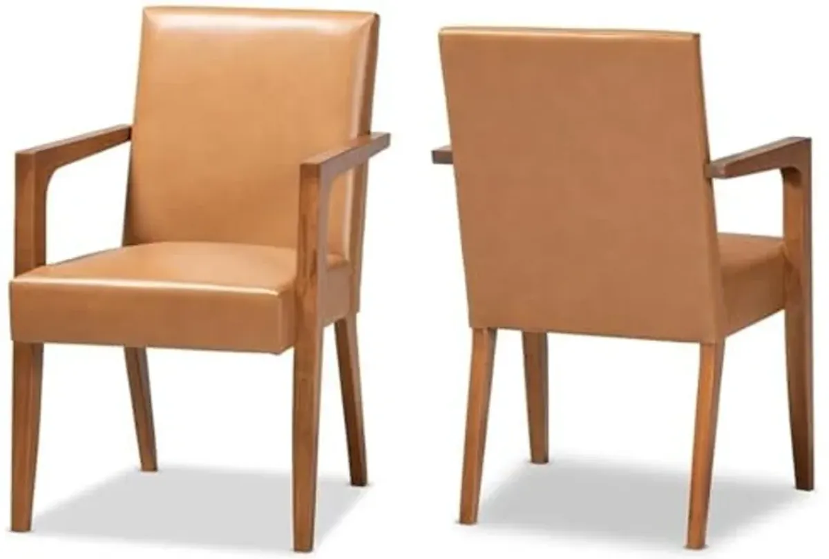 Baxton Studio Tan and Walnut Brown 2-PC Armchair Set BBT5267-Tan/Walnut-Chair