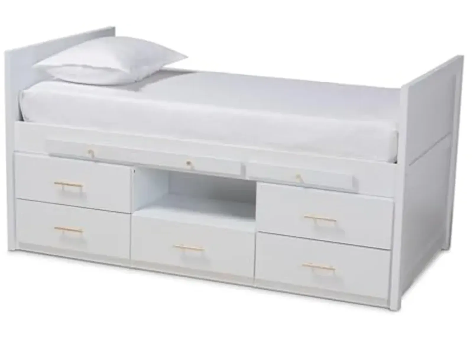 Baxton Studio Mirza Modern and Contemporary White Finished Wood 5-Drawer Twin Size Storage Bed with Pull-Out Desk