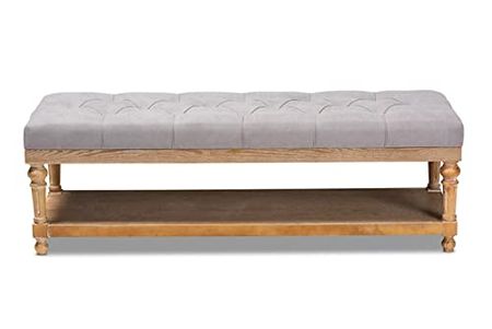 Baxton Studio Linda Modern and Rustic Grey Linen Fabric Upholstered and Greywashed Wood Storage Bench