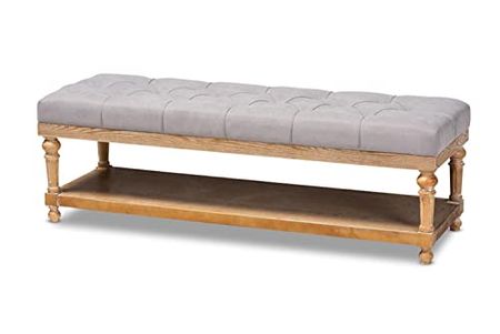 Baxton Studio Linda Modern and Rustic Grey Linen Fabric Upholstered and Greywashed Wood Storage Bench