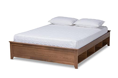 Baxton Studio Anders Traditional and Rustic Ash Walnut Brown Finished Wood Queen Size Platform Storage Bed Frame with Built-in Shelves
