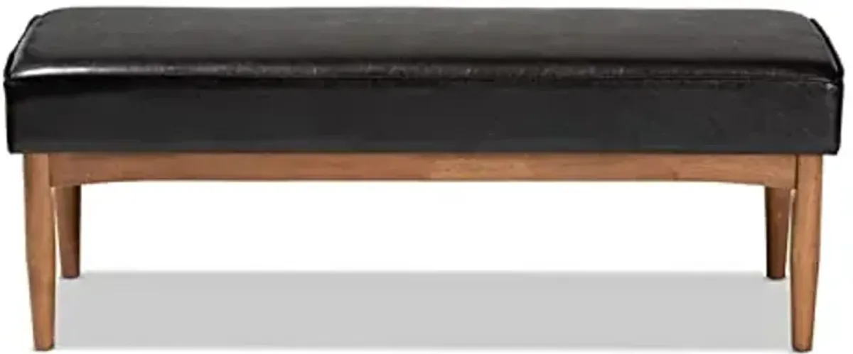 Baxton Studio Arvid Mid-Century Modern Dark Brown Faux Leather Upholstered Wood Dining Bench