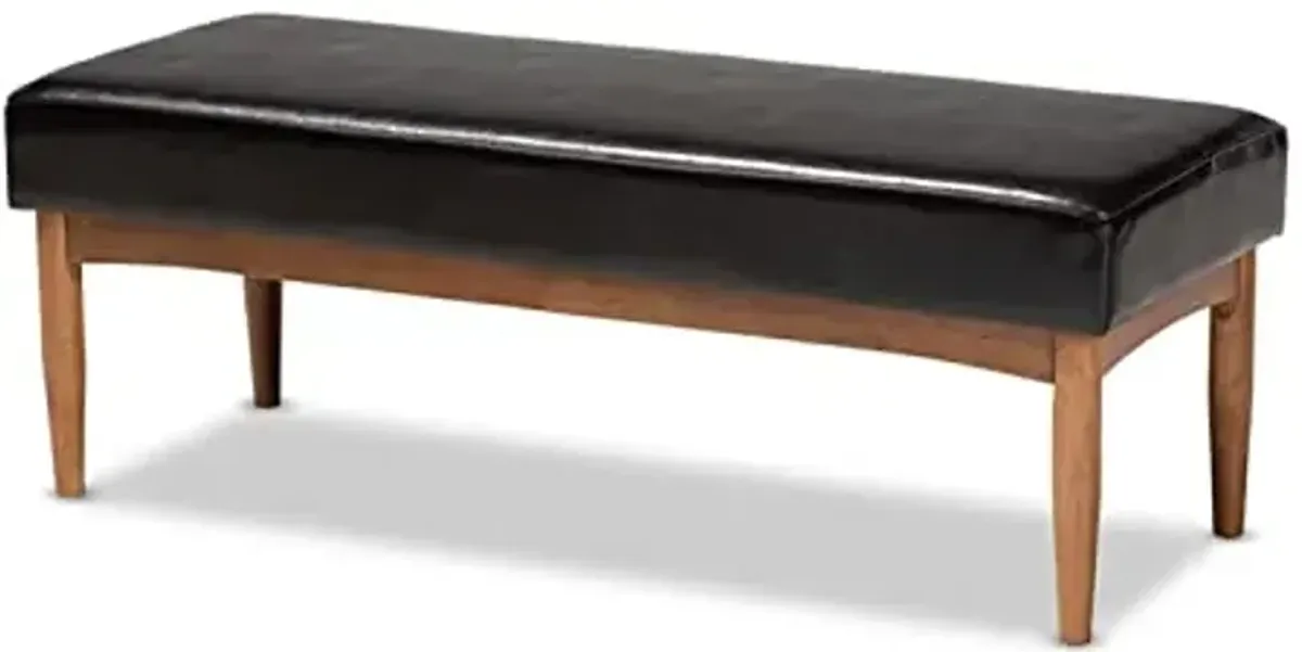 Baxton Studio Arvid Mid-Century Modern Dark Brown Faux Leather Upholstered Wood Dining Bench
