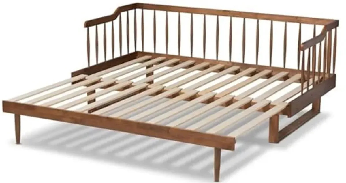 Baxton Studio Muriel Modern and Transitional Walnut Brown Finished Wood Expandable Twin Size to King Size Spindle Daybed