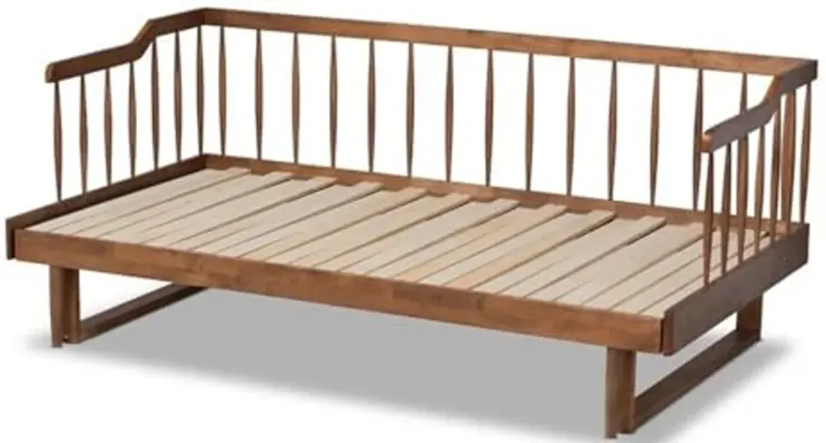 Baxton Studio Muriel Modern and Transitional Walnut Brown Finished Wood Expandable Twin Size to King Size Spindle Daybed