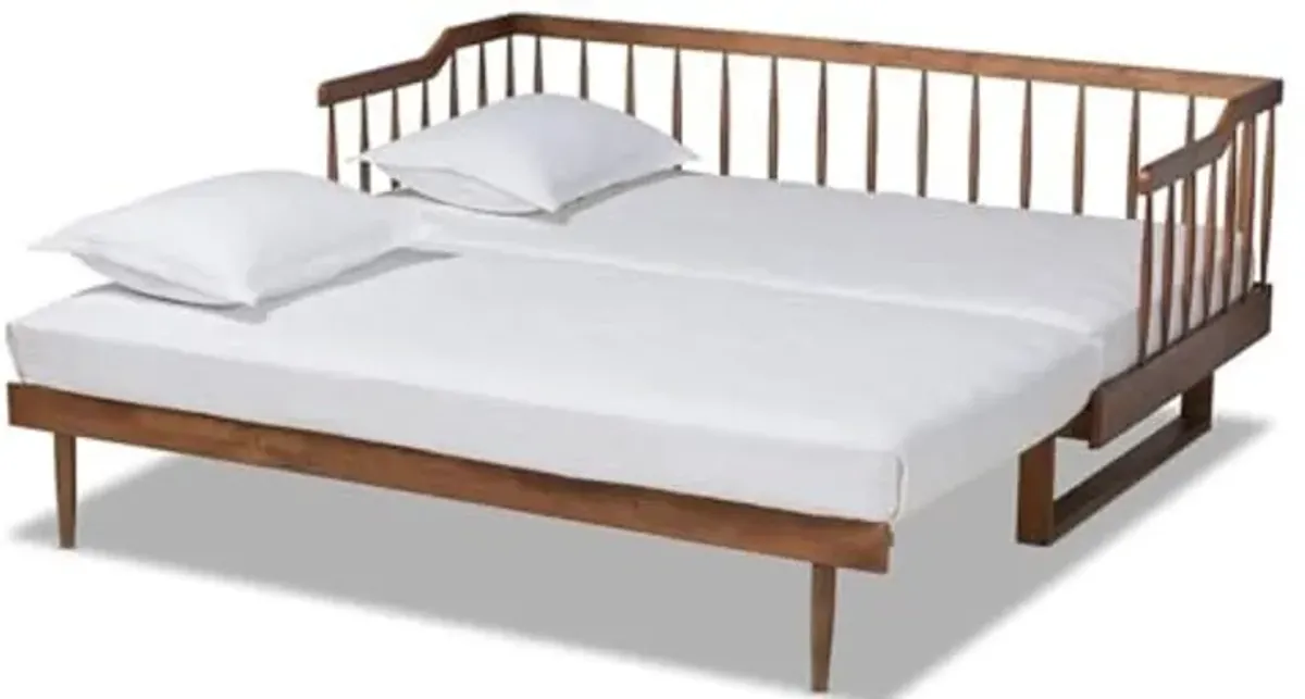 Baxton Studio Muriel Modern and Transitional Walnut Brown Finished Wood Expandable Twin Size to King Size Spindle Daybed