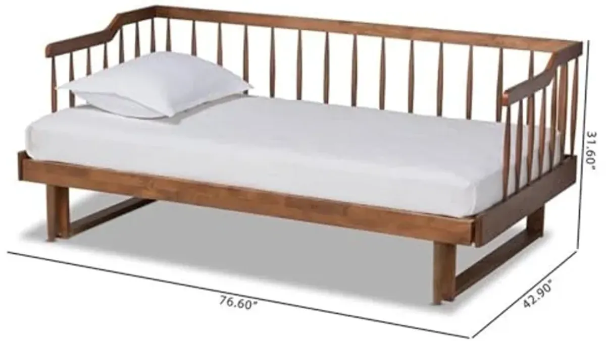 Baxton Studio Muriel Modern and Transitional Walnut Brown Finished Wood Expandable Twin Size to King Size Spindle Daybed