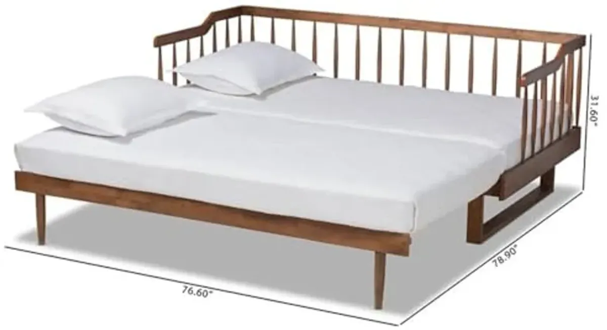 Baxton Studio Muriel Modern and Transitional Walnut Brown Finished Wood Expandable Twin Size to King Size Spindle Daybed