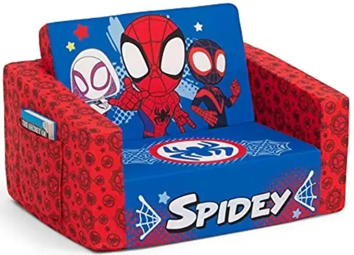 Delta Children Marvel Spidey and His Amazing Friends Cozee Flip-Out Chair - 2-in-1 Convertible Chair to Lounger for Kids
