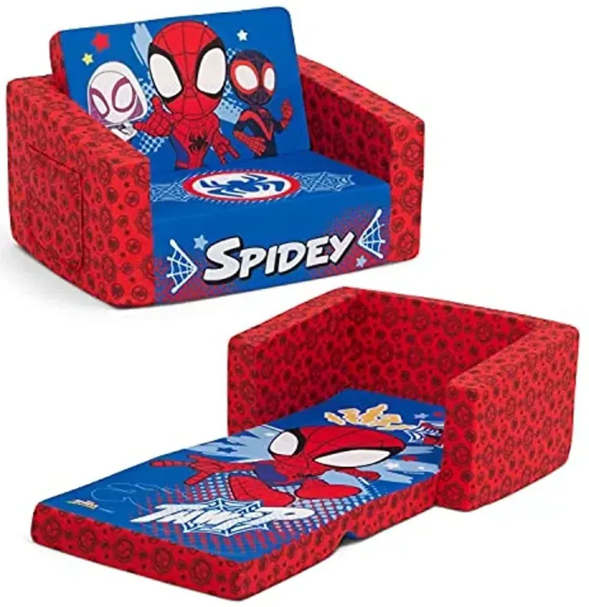 Delta Children Marvel Spidey and His Amazing Friends Cozee Flip-Out Chair - 2-in-1 Convertible Chair to Lounger for Kids