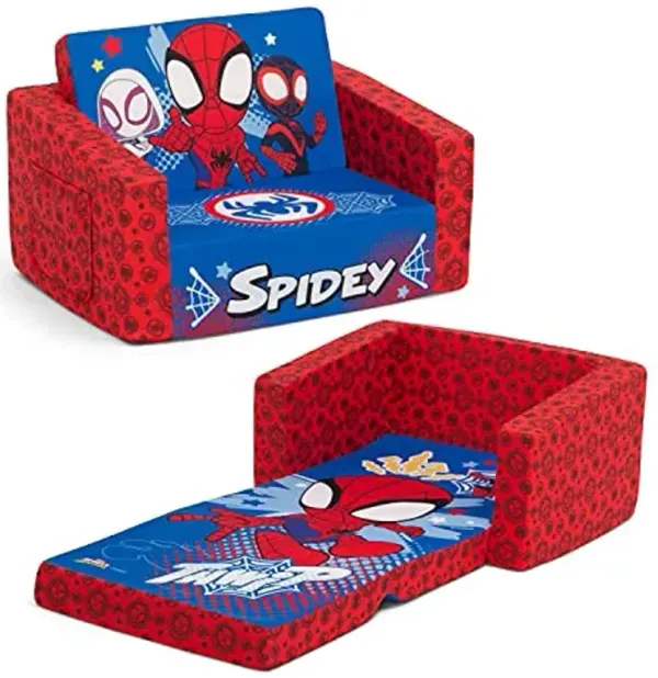 Delta Children Marvel Spidey and His Amazing Friends Cozee Flip-Out Chair - 2-in-1 Convertible Chair to Lounger for Kids