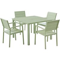 MOD LUNADN5PCST-MT Patio Furniture Frames Luna 5-Piece Aluminum Modern Outdoor Set with All-Weather 4 Dining Chairs and 41" Square Slat Table, Mint