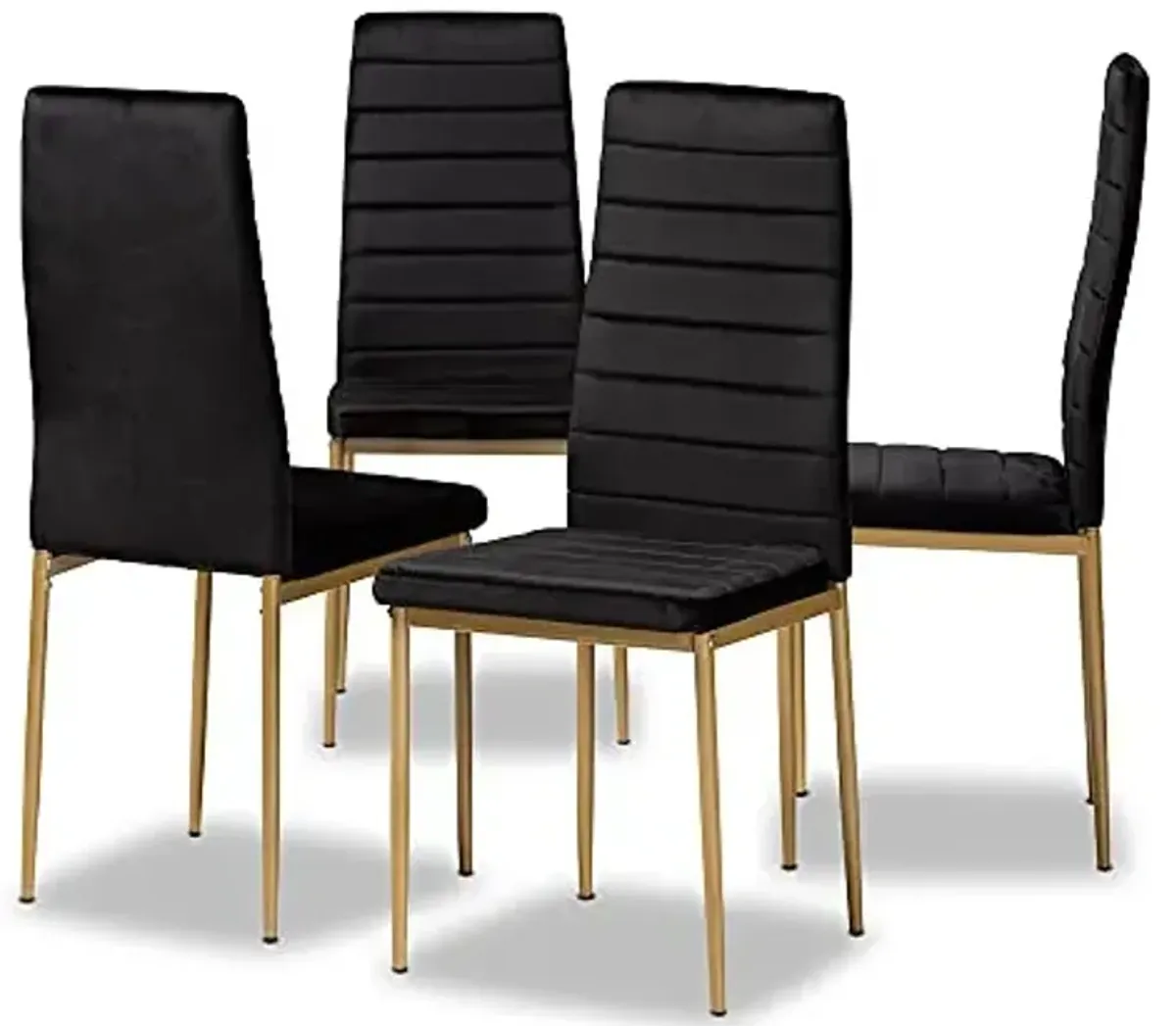 Baxton Studio Armand Modern Glam and Luxe Black Velvet Fabric Upholstered and Gold Finished Metal 4-Piece Dining Chair Set