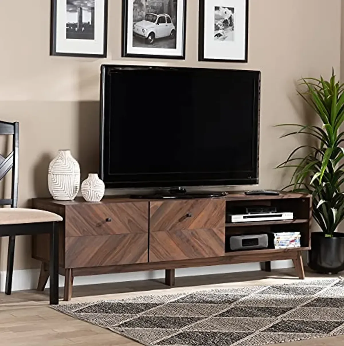 Baxton Studio Hartman TV Stands, One Size, Walnut Brown