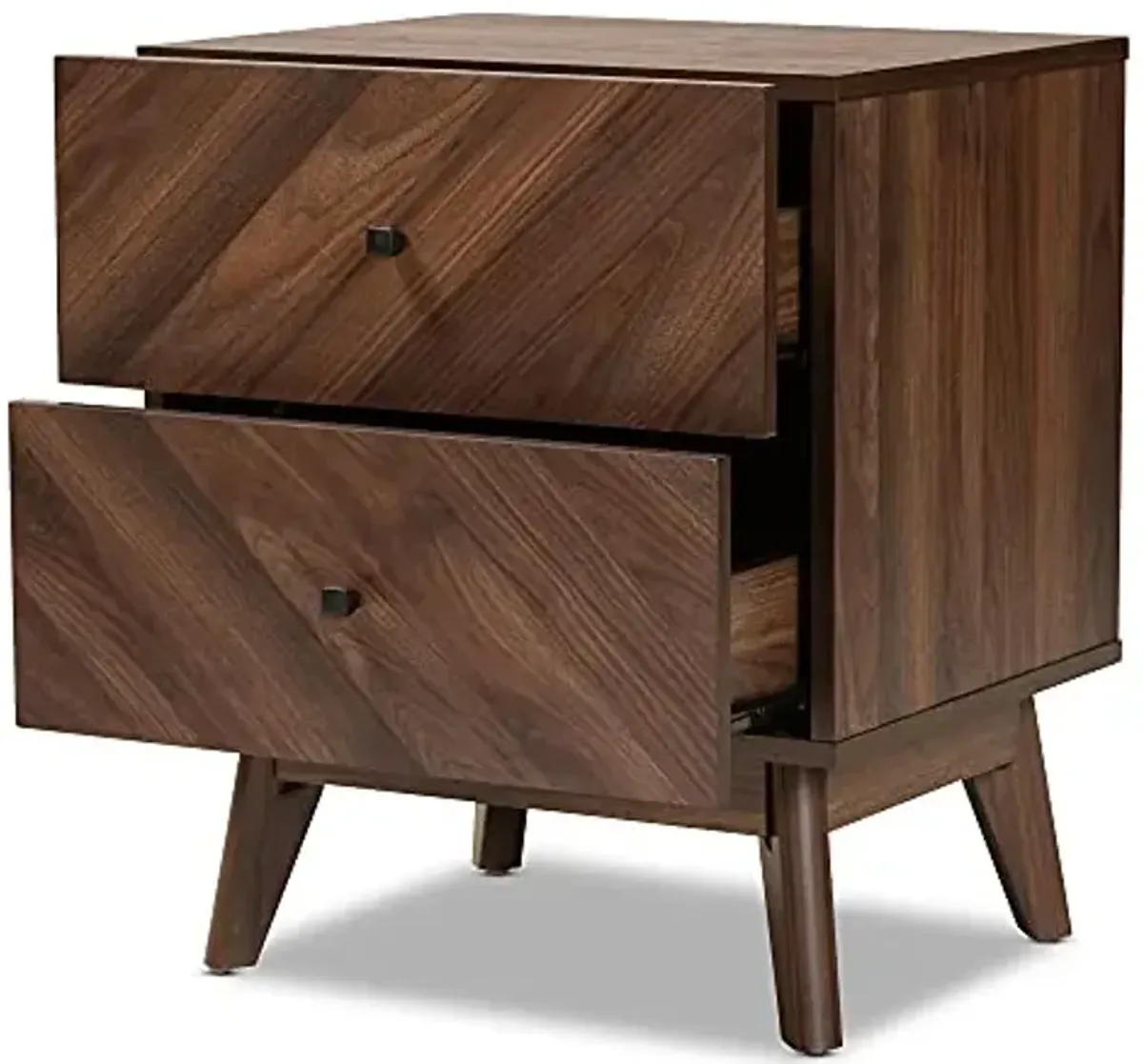 Baxton Studio Hartman Mid-Century Modern Walnut Brown Finished Wood 2-Drawer Nightstand