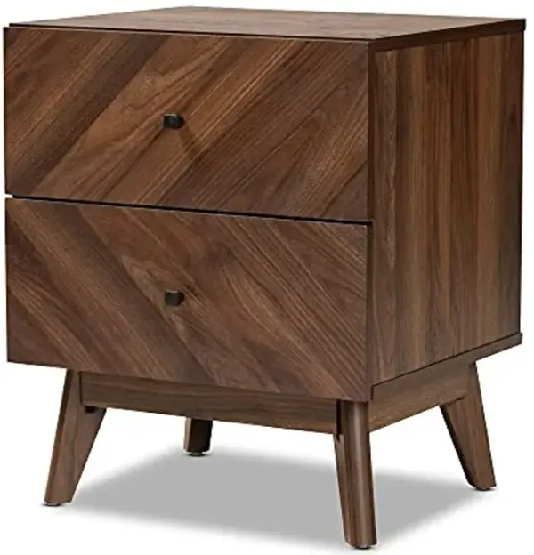 Baxton Studio Hartman Mid-Century Modern Walnut Brown Finished Wood 2-Drawer Nightstand
