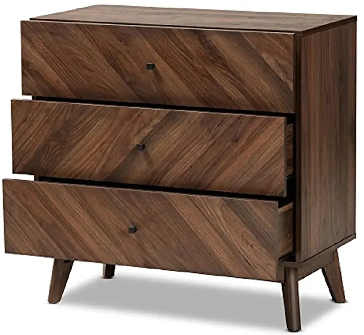 Baxton Studio Hartman Mid-Century Modern Walnut Brown Finished Wood 3-Drawer Storage Chest