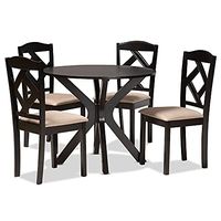 Baxton Studio Carlin Sand Fabric Upholstered and Dark Brown Finished Wood 5-Piece Dining Set