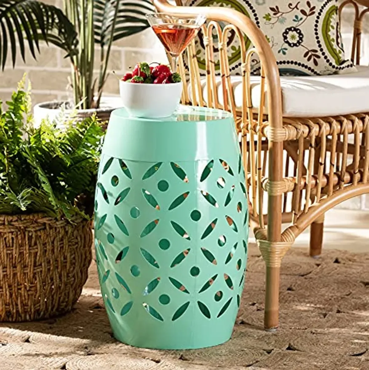 Baxton Studio Hallie Outdoor Side Tables, Aqua