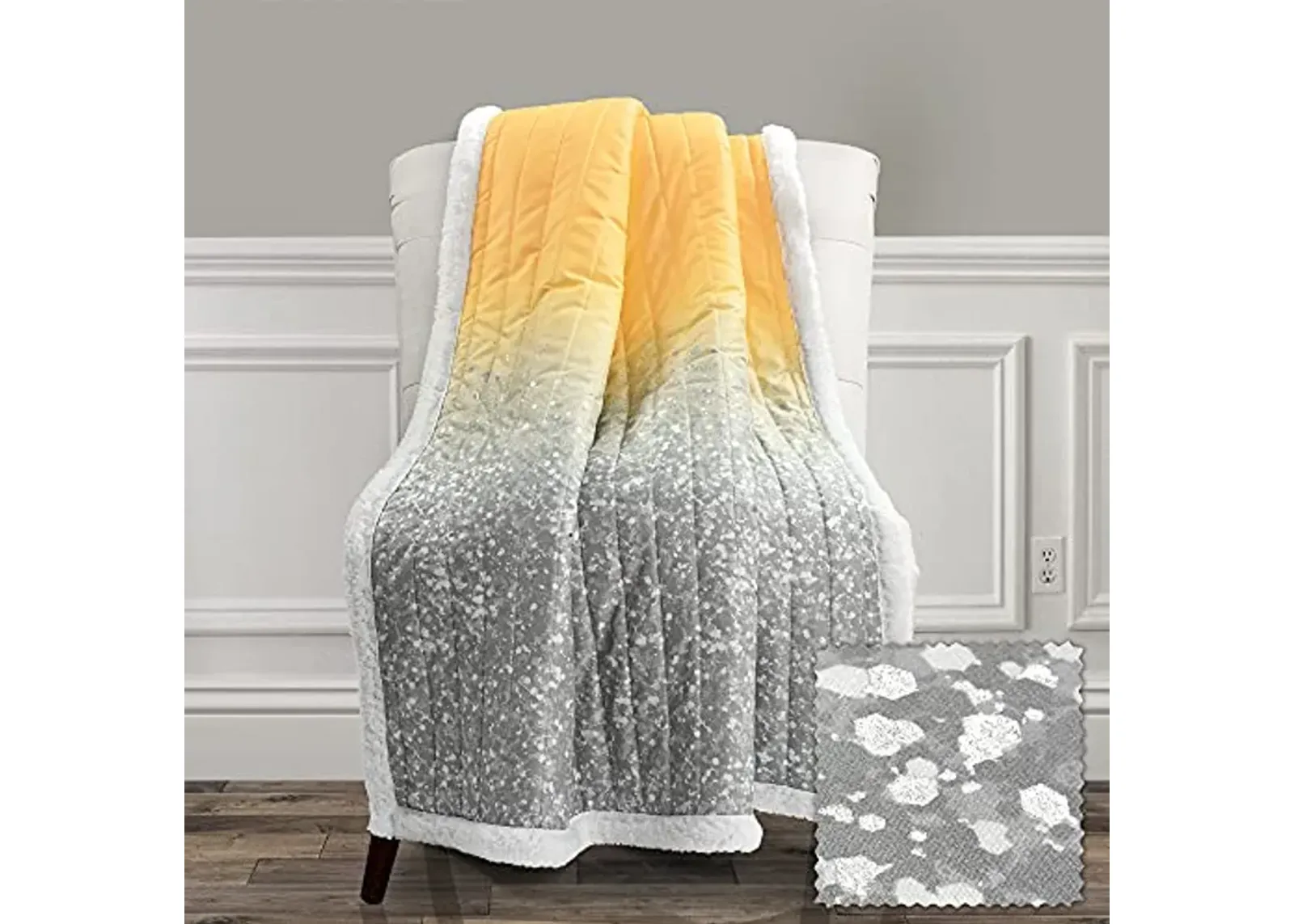 Lush Decor Glitter Ombre Metallic Print Sherpa Throw Blanket, 60" x 50", Yellow & Gray