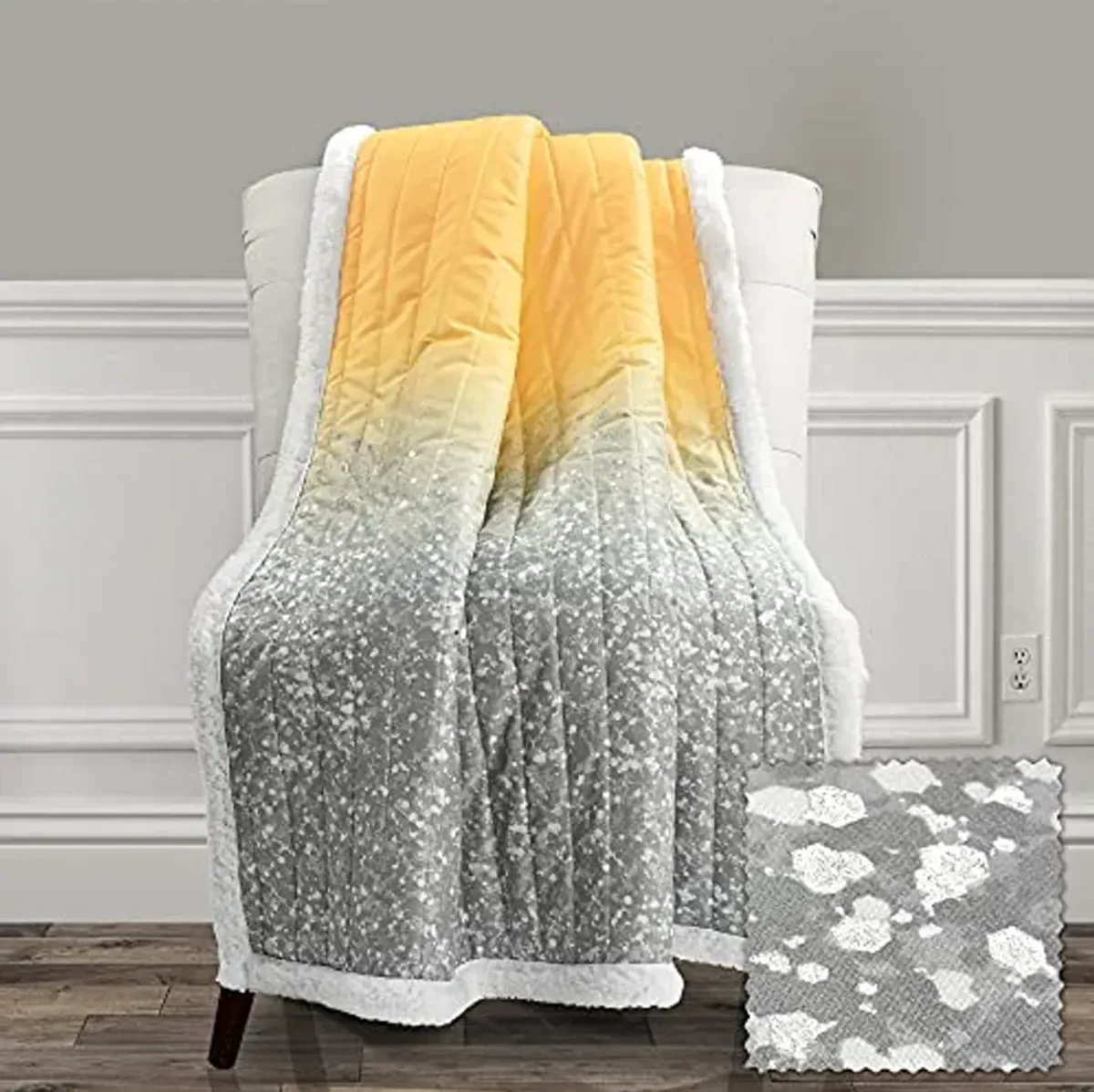 Lush Decor Glitter Ombre Metallic Print Sherpa Throw Blanket, 60" x 50", Yellow & Gray