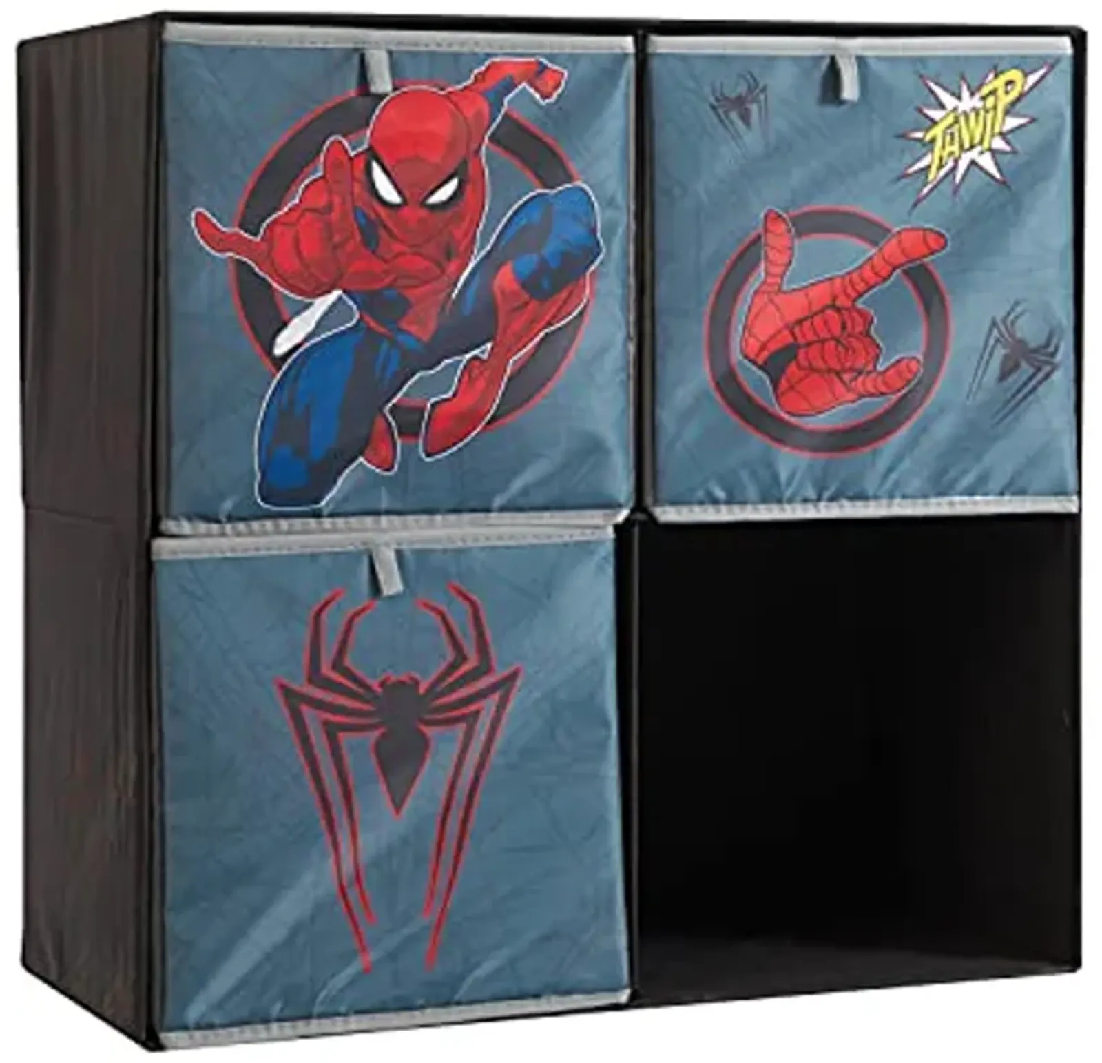 Idea Nuova Marvel Spiderman Collapsible Storage Cubby Organizer and Bookshelf with 3 Collapsible Cubes