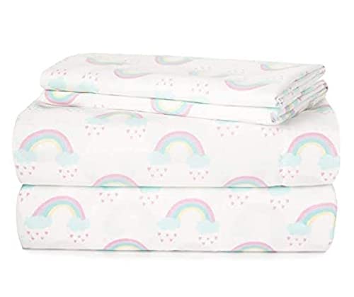 Heritage Kids 4 Piece Sheet Set, Including Fitted Sheet, Top Sheet and 2 Pillow Cases, Rainbow Print, Full