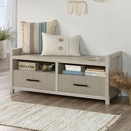 Sauder Pacific View Entryway Bench, L: 48.47" x W: 17.48" x H: 20.16", Chalked Chestnut Finish