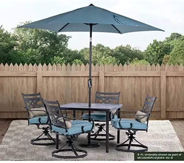 Hanover Montclair 9' Market Outdoor Umbrella in Ocean Blue, All-Weather UV and Rust Resistant Patio Table Umbrella for Small to Medium Outdoor Dining Sets with Crank Lever and Tilting Pivot