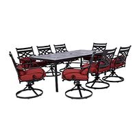 Hanover Montclair 9-Piece All-Weather Outdoor Patio Dining Set, 8 Swivel Rocker Chairs with Comfortable Seat and Lumbar Cushions, 84"x42" Stamped Rectangle Table, MCLRDN9PCSW8-CHL