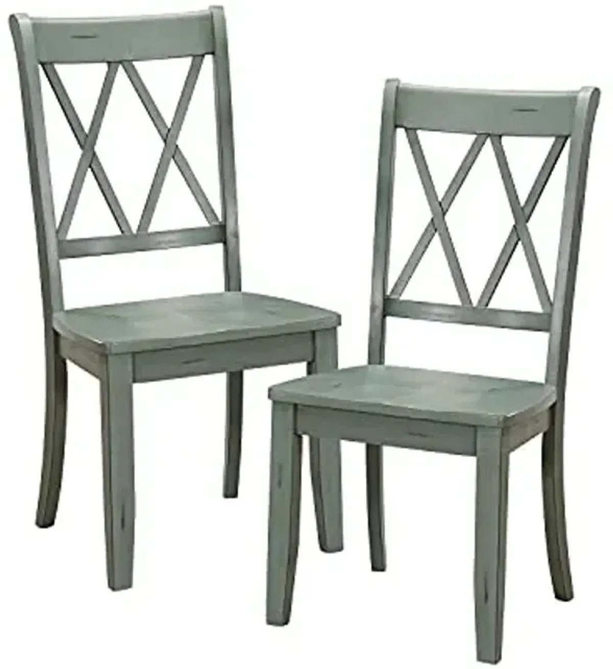 Solid Wood Dining Chairs Set of 2 - Cedric 17.5 Inch Seat Height, Sturdy and Easy to Clean, Distressed Accents, Modern Cross Back Style, Rustic Kitchen Chairs Set of 2, Easy Assembly - Teal