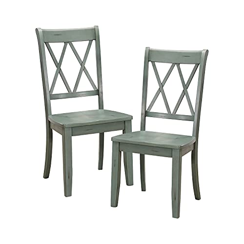 Lexicon Cedric Double-X Back Wood Side Chairs (Set of 2), Teal