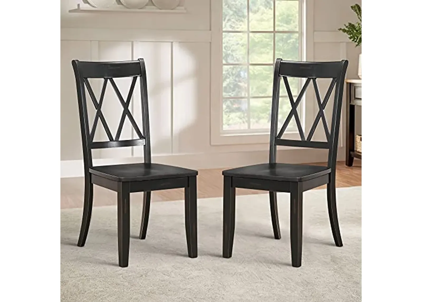 Lexicon Cedric Double-X Back Wood Side Chairs (Set of 2), Black