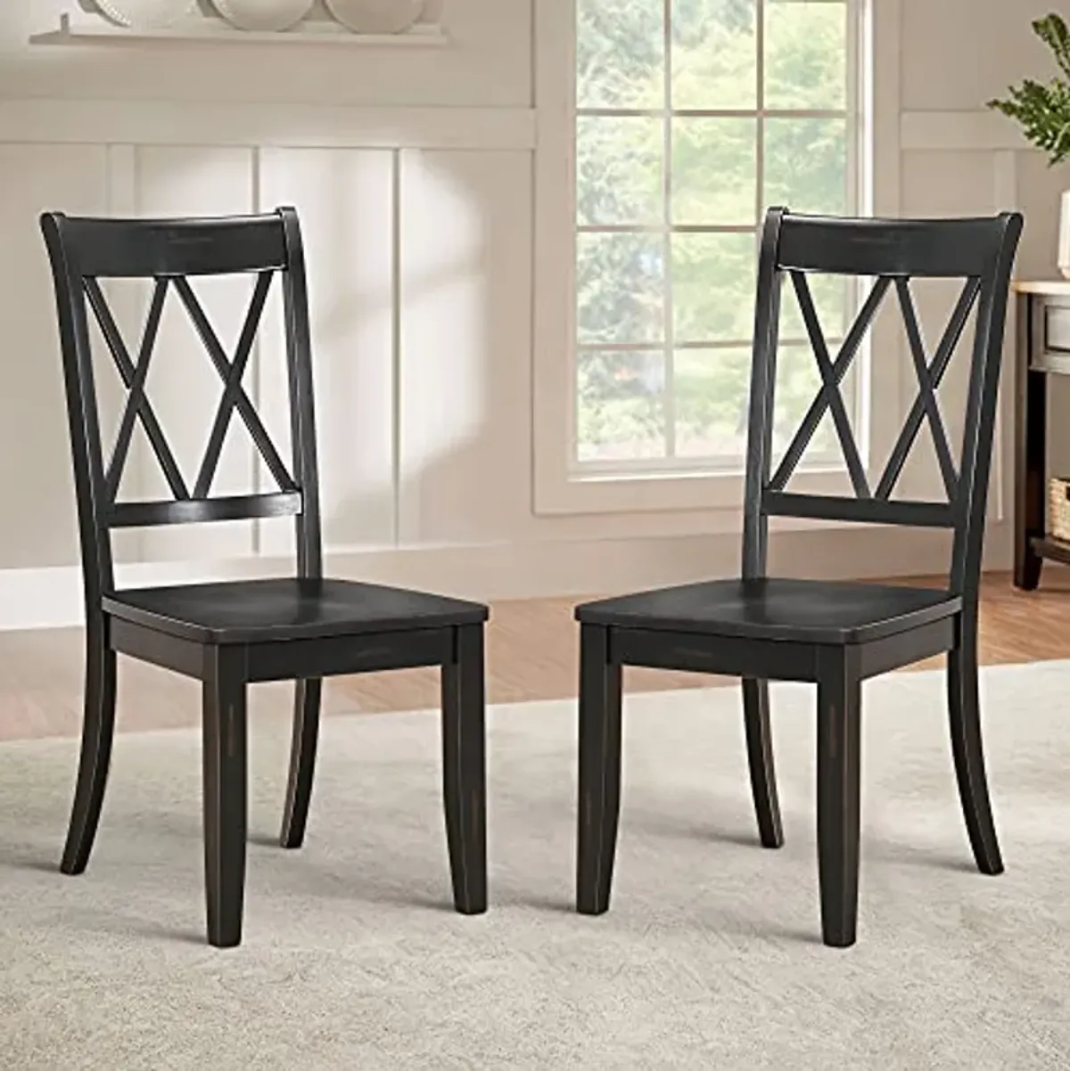 Lexicon Cedric Double-X Back Wood Side Chairs (Set of 2), Black