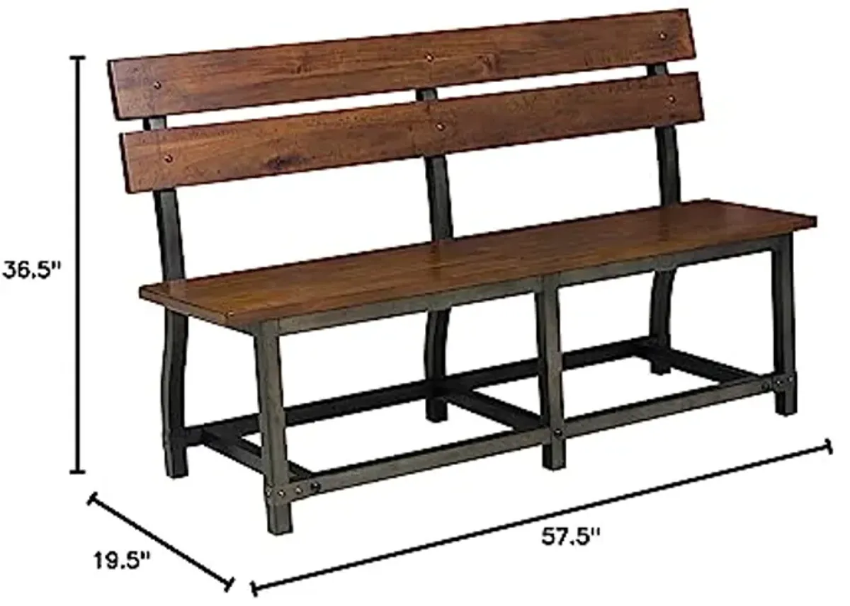 Lexicon Declan Bench with Back, 57.5" W, Rustic Brown/Gunmetal