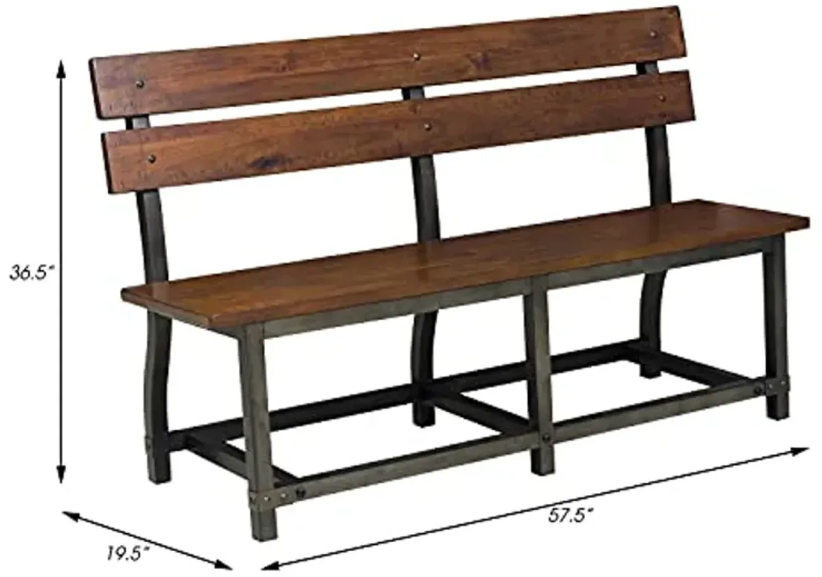 Lexicon Declan Bench with Back, 57.5" W, Rustic Brown/Gunmetal