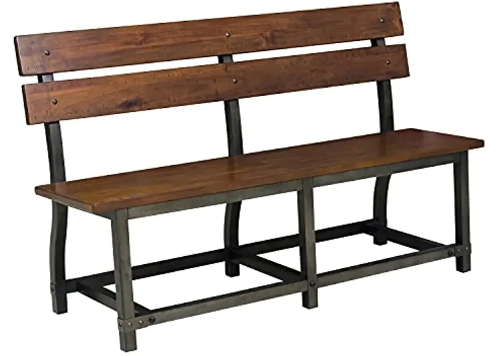 Lexicon Declan Bench with Back, 57.5" W, Rustic Brown/Gunmetal