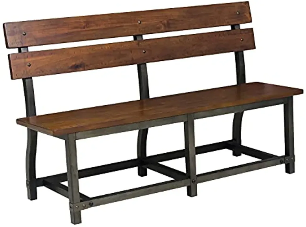 Lexicon Declan Bench with Back, 57.5" W, Rustic Brown/Gunmetal