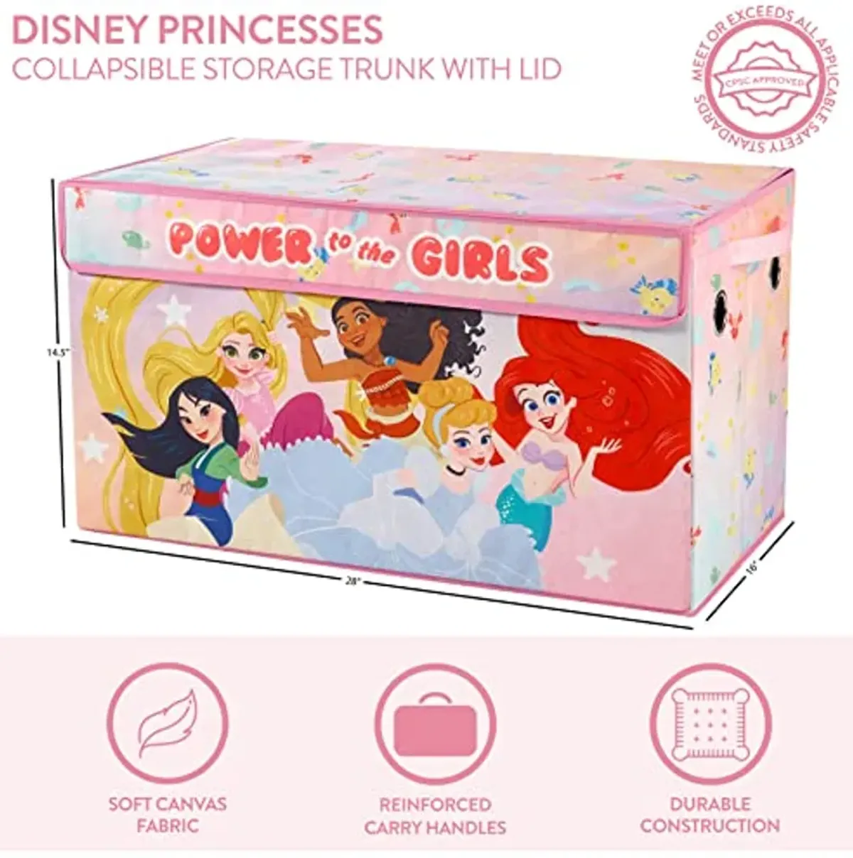 Idea Nuova Disney Princess Collapsible Toy Storage Trunk with Lid, 28" W x 16" D x 14.5" H