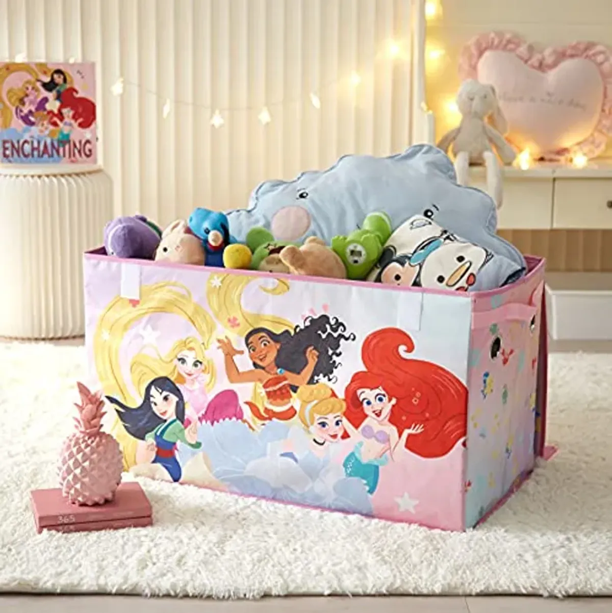 Idea Nuova Disney Princess Collapsible Toy Storage Trunk with Lid, 28" W x 16" D x 14.5" H