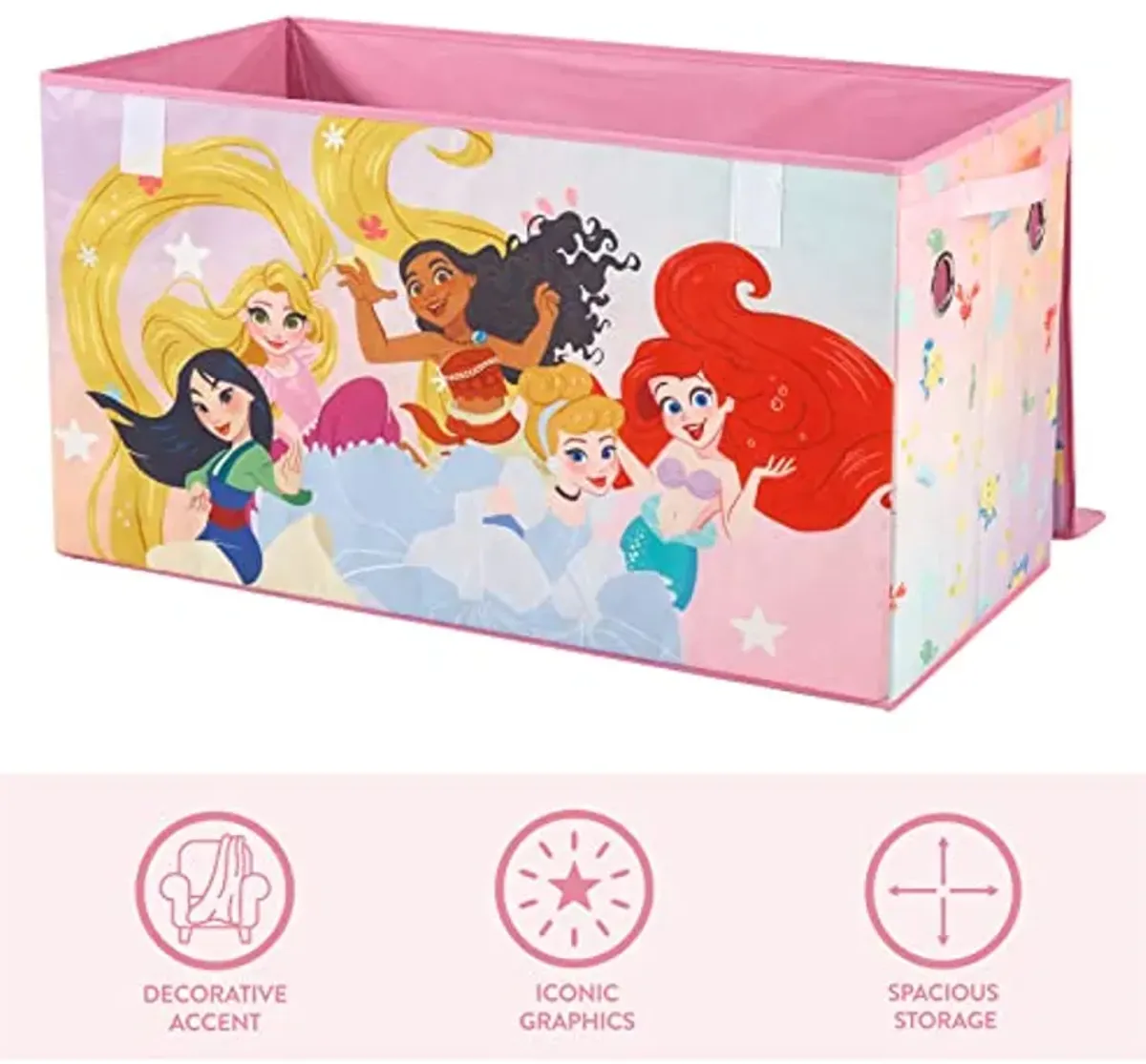 Idea Nuova Disney Princess Collapsible Toy Storage Trunk with Lid, 28" W x 16" D x 14.5" H