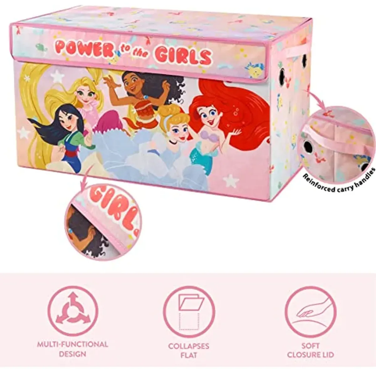 Idea Nuova Disney Princess Collapsible Toy Storage Trunk with Lid, 28" W x 16" D x 14.5" H