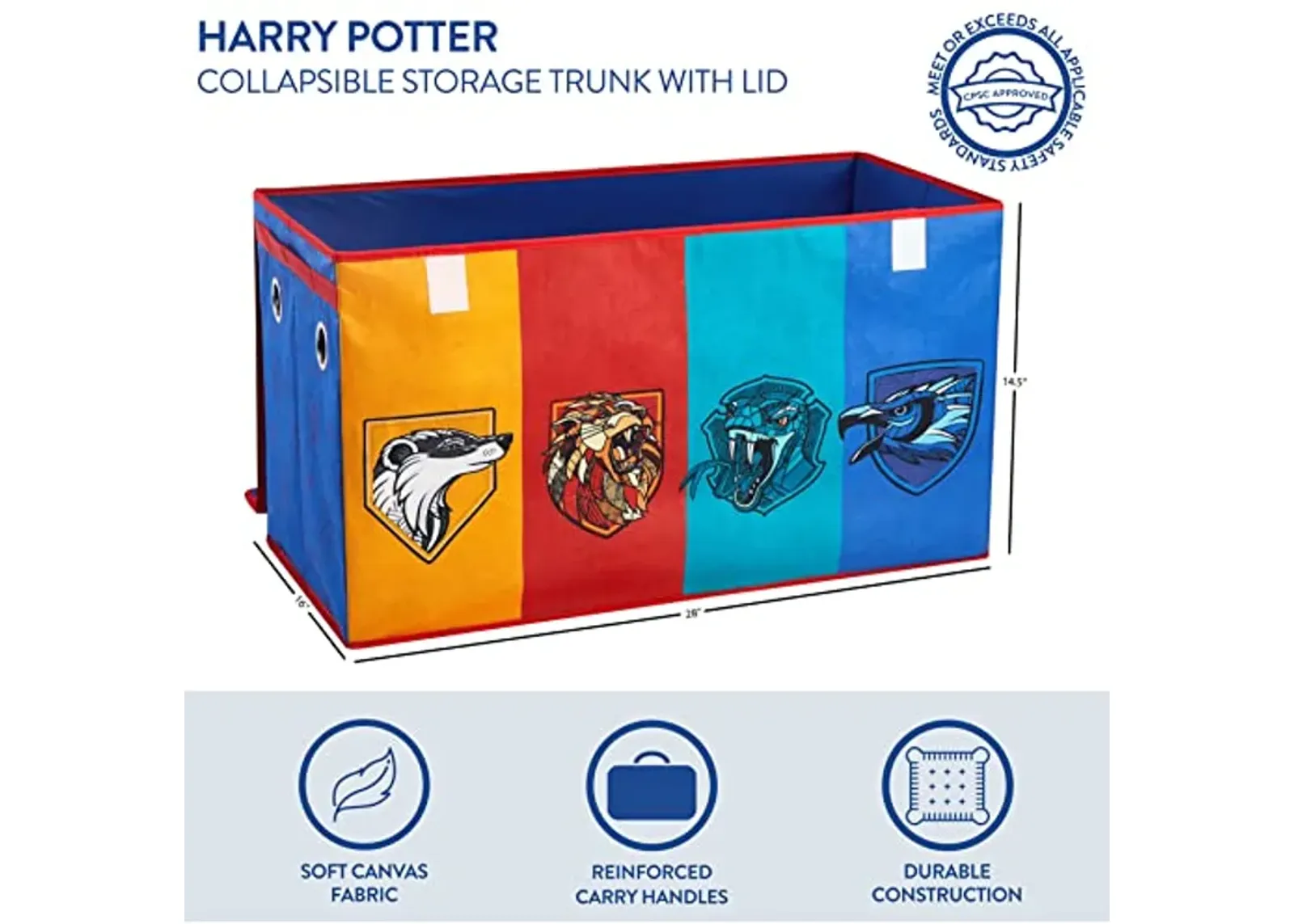 Harry Potter Collapsible Storage Trunk with Lid, 28" W x 16" D x 14.5" H