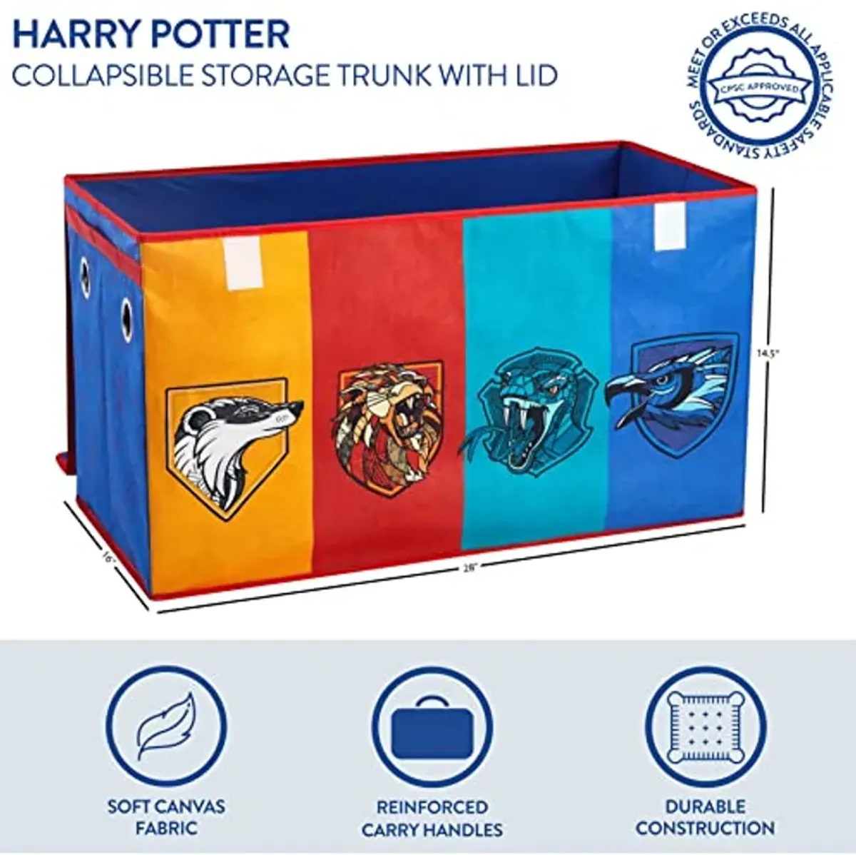 Harry Potter Collapsible Storage Trunk with Lid, 28" W x 16" D x 14.5" H