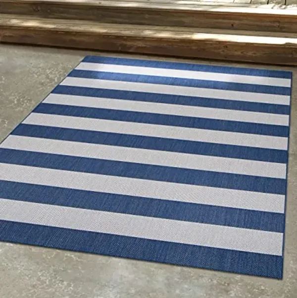 Couristan Afuera Indoor Outdoor Rug - Yacht Club 2'2" x 7'10" Runner in Midnight Blue and Ivory, Striped, Hose Washable, Pet- Kid Friendly Home Decor for Living Room, Patio Furniture Set, Kitchen