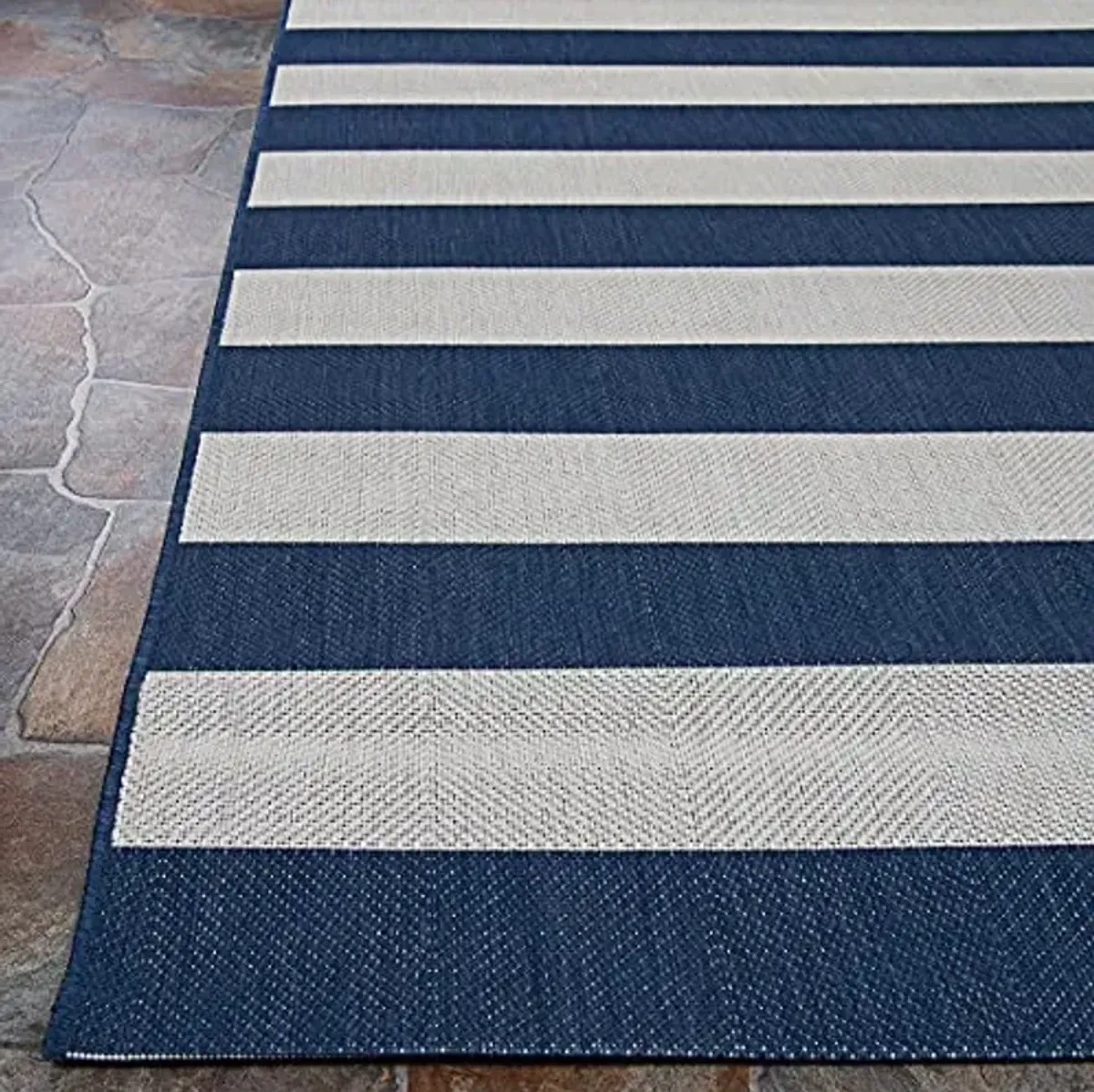 Couristan Afuera Indoor Outdoor Rug - Yacht Club 3'11" x 5'7" Rectangle in Midnight Blue and Ivory, Striped, Hose Washable, Pet- Kid Friendly Home Decor for Living Room, Patio Furniture Set, Kitchen